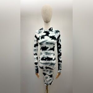 PrettyLittleThing Black White Tie Dye Ribbed Midi Dress Size S